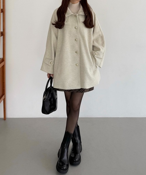 callautia（カラウティア）の「ゴールドボタンミドルコート（ステンカラーコート・レディース・ダークグレー/ブラウン/ブラック/アイボリー/カーキ・X-LARGE/SMALL/MEDIUM/LARGE）」の17枚目の写真