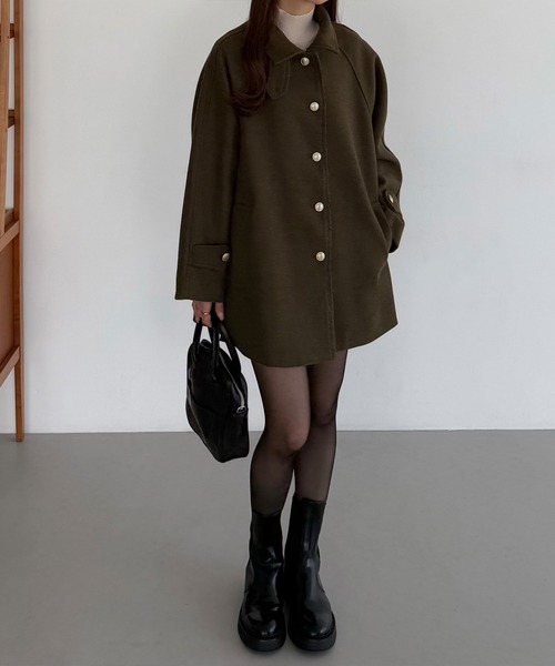 セール】ゴールドボタンミドルコート（ステンカラーコート