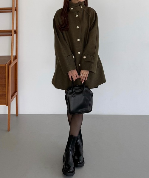 セール】ゴールドボタンミドルコート（ステンカラーコート