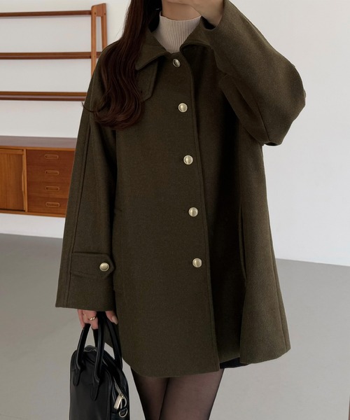 callautia（カラウティア）の「ゴールドボタンミドルコート（ステンカラーコート・レディース・ダークグレー/ブラウン/ブラック/アイボリー/カーキ・X-LARGE/SMALL/MEDIUM/LARGE）」の22枚目の写真