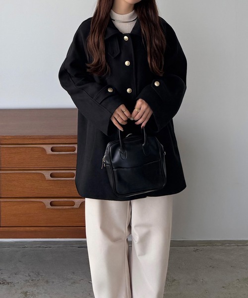 セール】ゴールドボタンミドルコート（ステンカラーコート