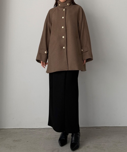 セール】ゴールドボタンミドルコート（ステンカラーコート