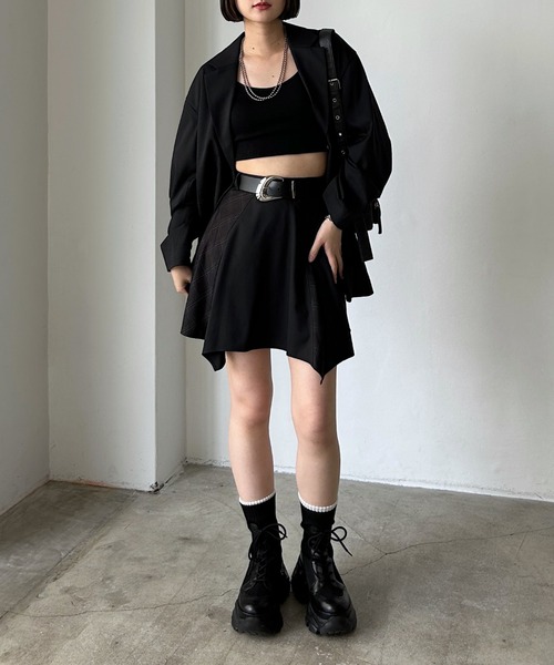 PAGEBOY（ページボーイ）の「チェックMIXイレヘムスカート【セットアップ対応】（スカート・レディース・グレー/ブラック・FREE）」の4枚目の写真