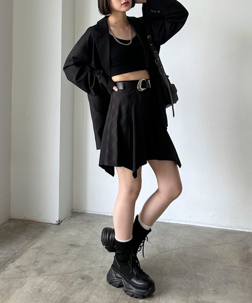 PAGEBOY（ページボーイ）の「チェックMIXイレヘムスカート【セットアップ対応】（スカート・レディース・グレー/ブラック・FREE）」の5枚目の写真