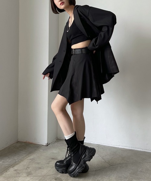 PAGEBOY（ページボーイ）の「チェックMIXイレヘムスカート【セットアップ対応】（スカート・レディース・グレー/ブラック・FREE）」の6枚目の写真