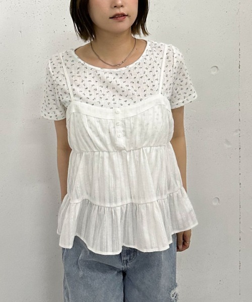 花柄針抜きカットＴＯＰＳ×からみ刺繍フレアキャミＳＥＴ 花柄針抜きカットTOPS×からみ刺繍フレアキャミSET(M OFF