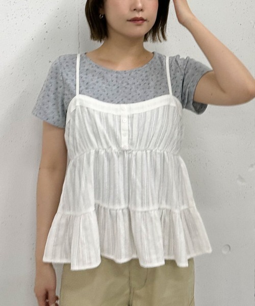 archives（アルシーヴ）の「花柄針抜きカットＴＯＰＳ×からみ刺繍フレアキャミＳＥＴ（アンサンブル・レディース・ネイビー/オフホワイト/グレー・MEDIUM）」の16枚目の写真