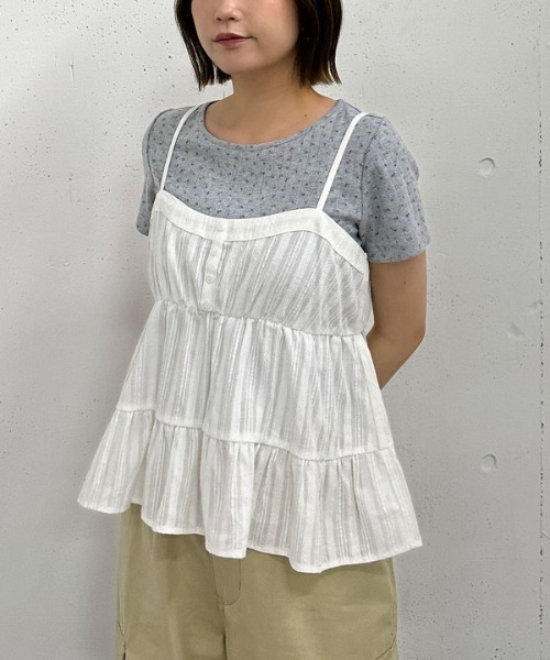 archives（アルシーヴ）の「花柄針抜きカットＴＯＰＳ×からみ刺繍フレアキャミＳＥＴ（アンサンブル・レディース・ネイビー/オフホワイト/グレー・MEDIUM）」の17枚目の写真