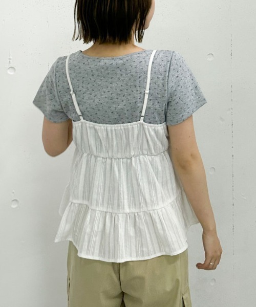 セール】花柄針抜きカットTOPS×からみ刺繍フレアキャミ