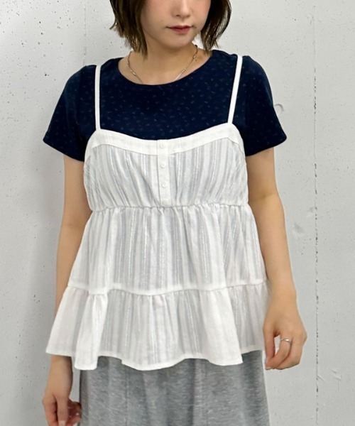 archives（アルシーヴ）の「花柄針抜きカットＴＯＰＳ×からみ刺繍フレアキャミＳＥＴ（アンサンブル・レディース・ネイビー/オフホワイト/グレー・MEDIUM）」の21枚目の写真