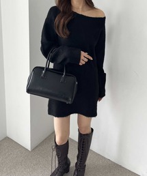 nelliy. | シャギーオフショルミニ丈ニットワンピース(ワンピース)