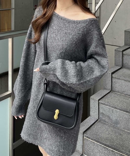 nelliy.（ネルリー）の「シャギーオフショルミニ丈ニットワンピース（ワンピース・レディース・グレー/ブラック・MEDIUM/LARGE）」の9枚目の写真