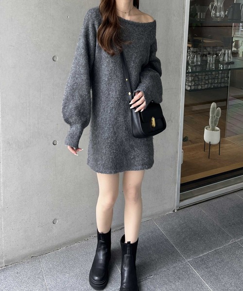 nelliy.（ネルリー）の「シャギーオフショルミニ丈ニットワンピース（ワンピース・レディース・グレー/ブラック・MEDIUM/LARGE）」の11枚目の写真