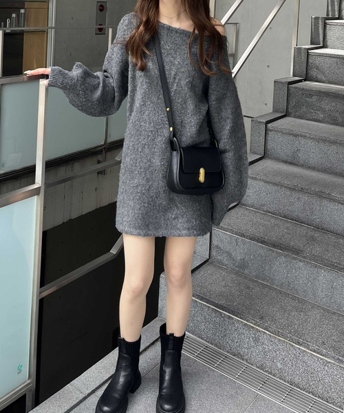 nelliy.（ネルリー）の「シャギーオフショルミニ丈ニットワンピース（ワンピース・レディース・グレー/ブラック・MEDIUM/LARGE）」の13枚目の写真