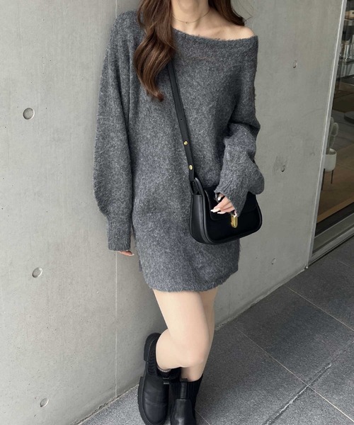 nelliy.（ネルリー）の「シャギーオフショルミニ丈ニットワンピース（ワンピース・レディース・グレー/ブラック・MEDIUM/LARGE）」の14枚目の写真