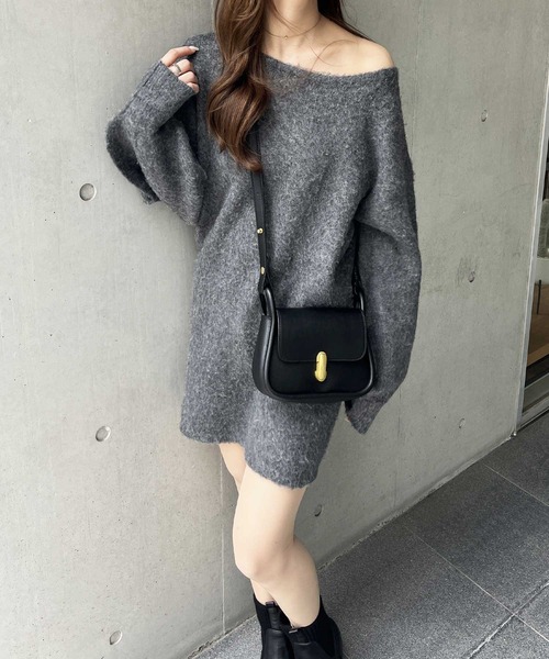 nelliy.（ネルリー）の「シャギーオフショルミニ丈ニットワンピース（ワンピース・レディース・グレー/ブラック・MEDIUM/LARGE）」の22枚目の写真