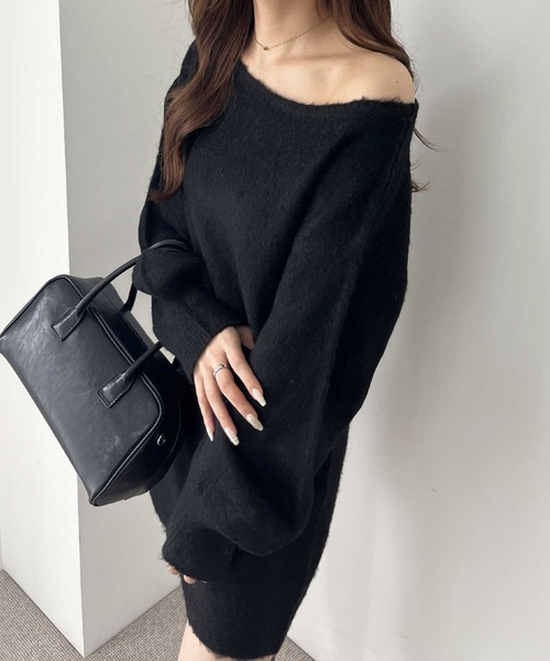 nelliy.（ネルリー）の「シャギーオフショルミニ丈ニットワンピース（ワンピース・レディース・グレー/ブラック・MEDIUM/LARGE）」の17枚目の写真