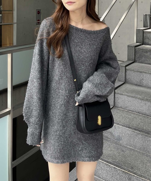 nelliy.（ネルリー）の「シャギーオフショルミニ丈ニットワンピース（ワンピース・レディース・グレー/ブラック・MEDIUM/LARGE）」の18枚目の写真