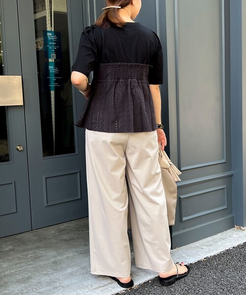 MICO COULIER（ミコクリエ）の「エンブロイダリークロスブラウス（Tシャツ/カットソー・レディース・チャコールグレー/オフホワイト・38）」の14枚目の写真