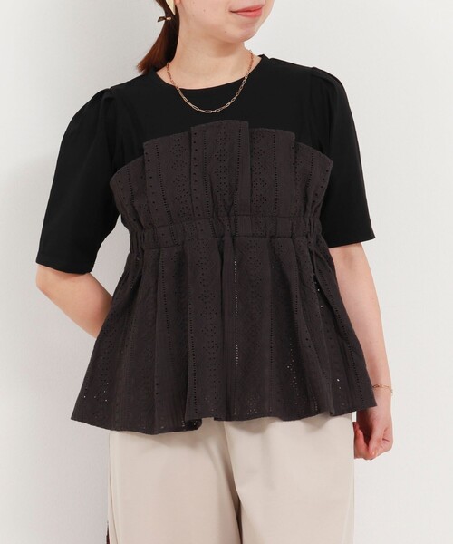 MICO COULIER（ミコクリエ）の「エンブロイダリークロスブラウス（Tシャツ/カットソー・レディース・チャコールグレー/オフホワイト・38）」の19枚目の写真