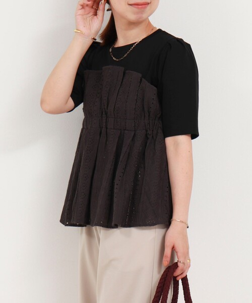 MICO COULIER（ミコクリエ）の「エンブロイダリークロスブラウス（Tシャツ/カットソー・レディース・チャコールグレー/オフホワイト・38）」の21枚目の写真