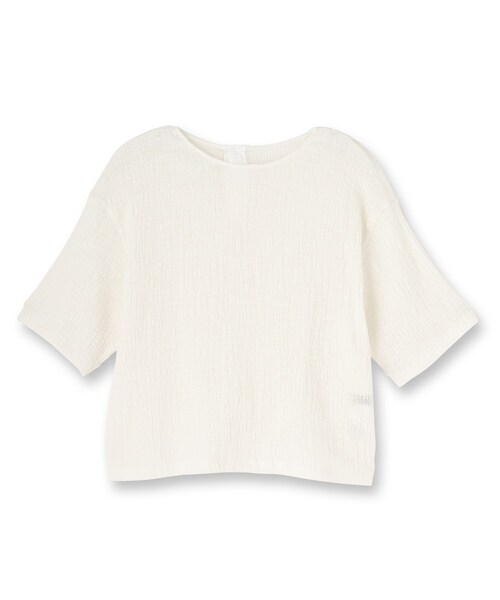 UNTITLED（アンタイトル）の「【五分袖/ジャージトップス】スラブカールマイヤープルオーバー（Tシャツ/カットソー・レディース・オフホワイト/ブラック/ブルー・00/50/48/44/04/02）」の4枚目の写真