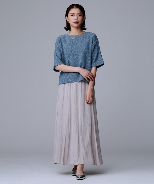 UNTITLED（アンタイトル）の「【五分袖/ジャージトップス】スラブカールマイヤープルオーバー（Tシャツ/カットソー・レディース・オフホワイト/ブラック/ブルー・00/50/48/44/04/02）」の15枚目の写真