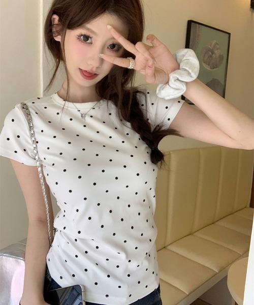 Doula Doula（ドゥーラドゥーラ）の「クルーネックドットTシャツ（Tシャツ/カットソー・レディース・ブラック/ホワイト/グレー・L/M/S）」の9枚目の写真