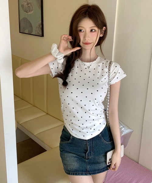 Doula Doula（ドゥーラドゥーラ）の「クルーネックドットTシャツ（Tシャツ/カットソー・レディース・ブラック/ホワイト/グレー・L/M/S）」の12枚目の写真