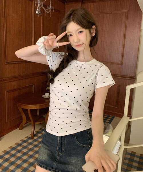 Doula Doula（ドゥーラドゥーラ）の「クルーネックドットTシャツ（Tシャツ/カットソー・レディース・ブラック/ホワイト/グレー・L/M/S）」の13枚目の写真