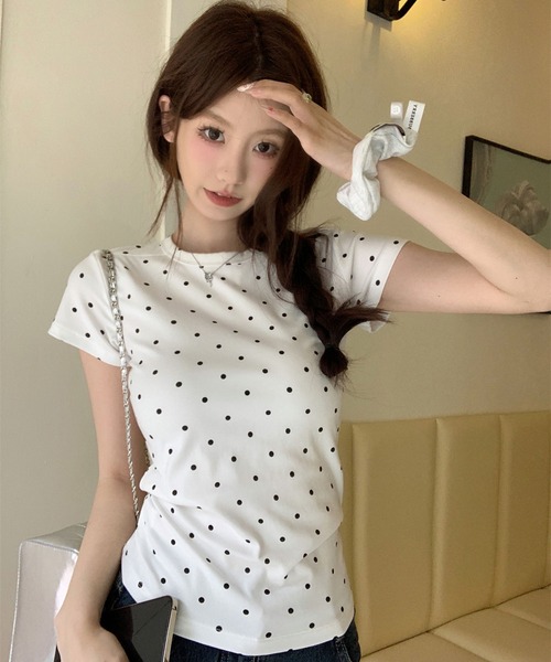 Doula Doula（ドゥーラドゥーラ）の「クルーネックドットTシャツ（Tシャツ/カットソー・レディース・ブラック/ホワイト/グレー・L/M/S）」の14枚目の写真