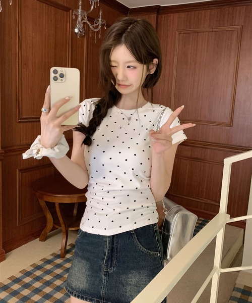 Doula Doula（ドゥーラドゥーラ）の「クルーネックドットTシャツ（Tシャツ/カットソー・レディース・ブラック/ホワイト/グレー・L/M/S）」の15枚目の写真