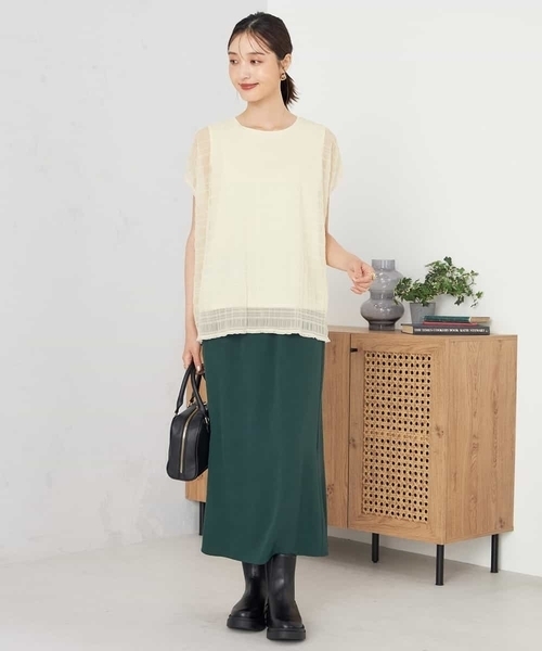 a.v.v(アーヴェヴェ)の「マジョリカプリーツトップス(Tシャツ/カットソー・レディース・アイボリー/ブラウン・36/38/40)」の4枚目の写真