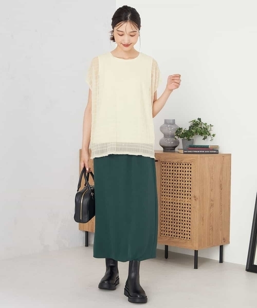 a.v.v(アーヴェヴェ)の「マジョリカプリーツトップス(Tシャツ/カットソー・レディース・アイボリー/ブラウン・36/38/40)」の5枚目の写真
