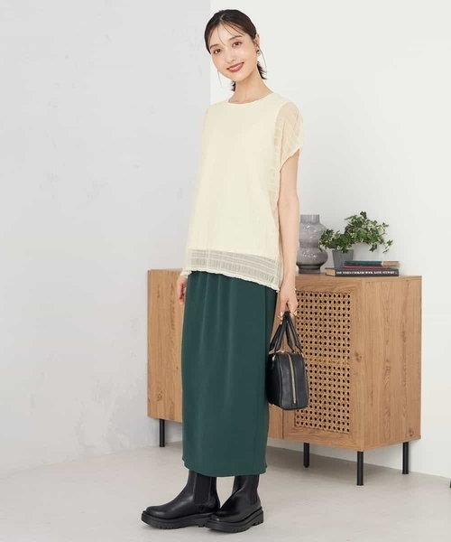 a.v.v(アーヴェヴェ)の「マジョリカプリーツトップス(Tシャツ/カットソー・レディース・アイボリー/ブラウン・36/38/40)」の7枚目の写真