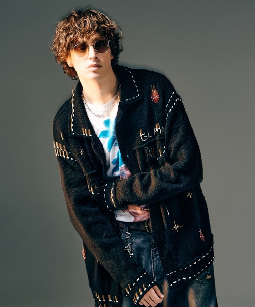 新品❗️ glamb ー Robert mil JKT ロバートミルジャケット 黒 Beadswork Knit Jacket / ビーズワークニットジャケット（その他