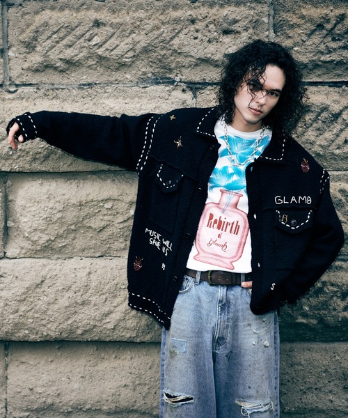 新品❗️ glamb ー Robert mil JKT ロバートミルジャケット 黒 Beadswork Knit Jacket / ビーズワークニットジャケット（その他