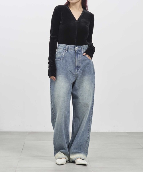 louren（ローレン ）の「【louren/ローレン】bleach hem denim/ブリーチヘムデニム/ワイドデニムパンツ（デニムパンツ・レディース・インディゴブルー/ブラック・36/38）」の16枚目の写真