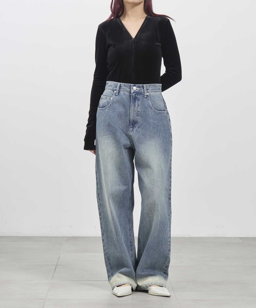 louren（ローレン ）の「【louren/ローレン】bleach hem denim/ブリーチヘムデニム/ワイドデニムパンツ（デニムパンツ・レディース・インディゴブルー/ブラック・36/38）」の19枚目の写真