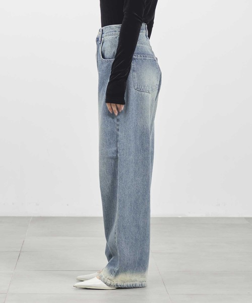 【 louren 】 bleach hem denim デニム　ローレン louren/ローレン】bleach hem denim/ブリーチヘムデニム/ワイドデニム