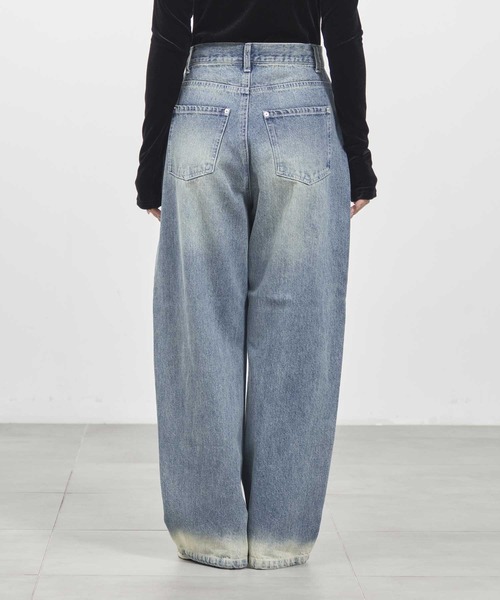 louren（ローレン ）の「【louren/ローレン】bleach hem denim/ブリーチヘムデニム/ワイドデニムパンツ（デニムパンツ・レディース・インディゴブルー/ブラック・36/38）」の6枚目の写真