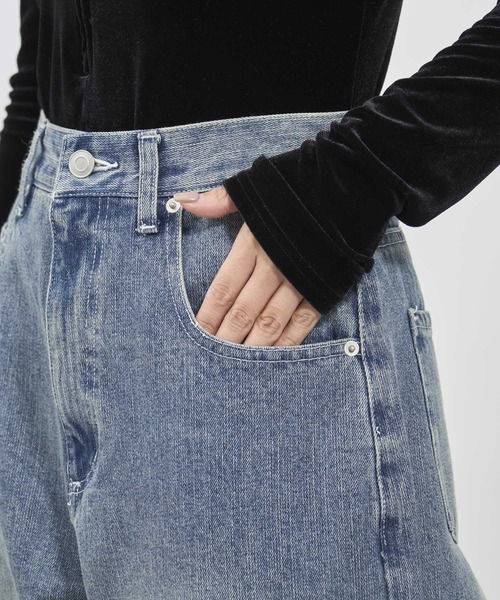 louren/ローレン】bleach hem denim/ブリーチヘムデニム/ワイドデニム