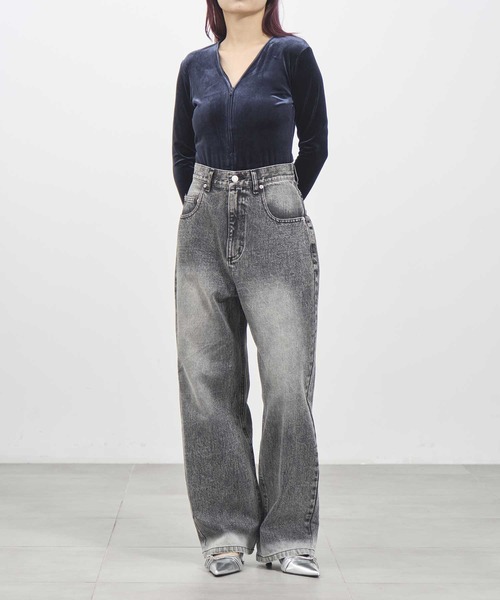 louren（ローレン ）の「【louren/ローレン】bleach hem denim/ブリーチヘムデニム/ワイドデニムパンツ（デニムパンツ・レディース・インディゴブルー/ブラック・36/38）」の12枚目の写真