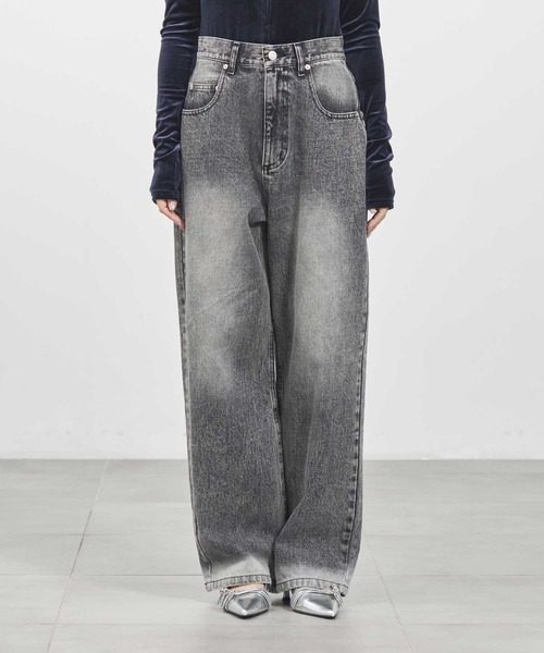 louren（ローレン ）の「【louren/ローレン】bleach hem denim/ブリーチヘムデニム/ワイドデニムパンツ（デニムパンツ・レディース・インディゴブルー/ブラック・36/38）」の9枚目の写真