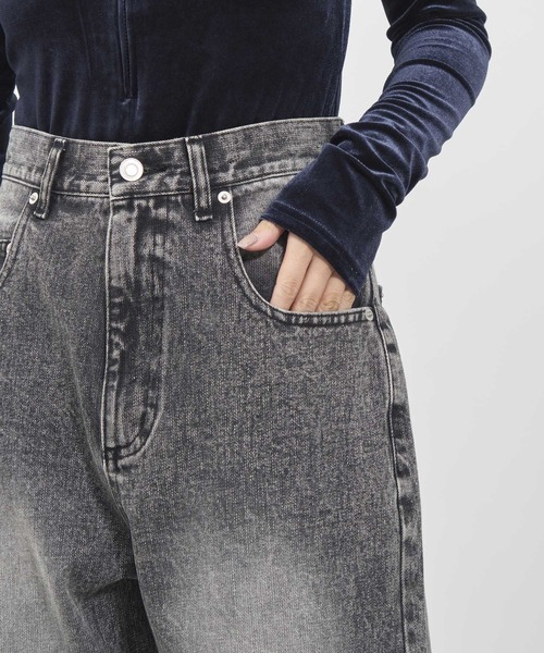 louren bleach hem denim indigo 40サイズ louren/ローレン】bleach hem denim/ブリーチヘムデニム/ワイド