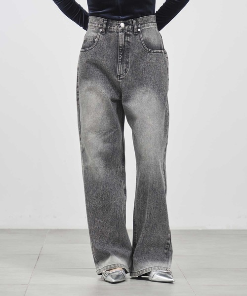 louren/ローレン】bleach hem denim/ブリーチヘムデニム/ワイドデニム