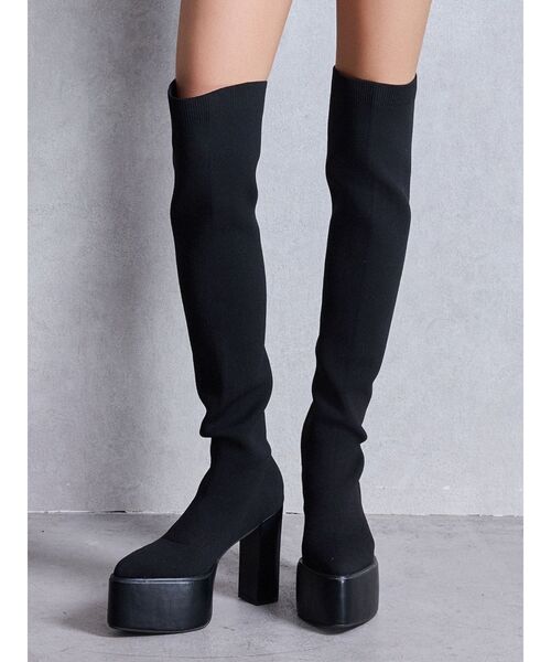 GYDA(ジェイダ)の「チャンキーソール KNEEニットブーツ(ブーツ・レディース・ブラック・SMALL/MEDIUM/LARGE)」の8枚目の写真