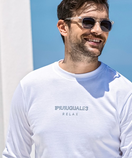 1PIU1UGUALE3 RELAX (ウノピゥウノウグァーレトレ リラックス)の「【WEB・直営店限定】1PIU1UGUALE3 RELAX(ウノピゥウノウグァーレトレ リラックス)ダブルラインストーンロゴロングTシャツ(Tシャツ/カットソー・メンズ・ライトピンク/チャコール/ブラック/ホワイト/ネイビー・S/M/L/XL/XXL)」の7枚目の写真