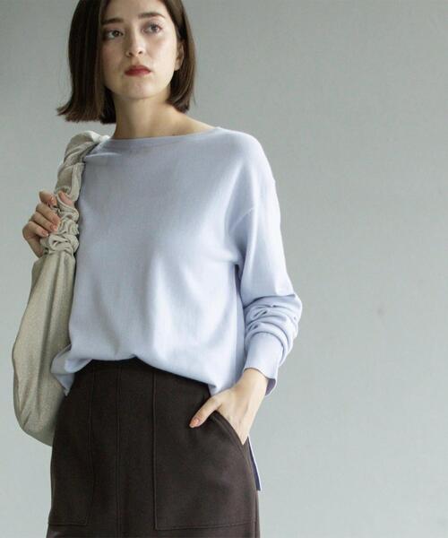 OPAQUE.CLIP（オペークドットクリップ）の「ボートネックニット/エクストラファインメリノウール【THEシリーズ/洗濯機OK】（ニット/セーター・レディース・グレー/ブルー系その他7/ブラック/ホワイト/グリーン/ワインレッド/キャメル/パープル・36/38/40/34/42）」の6枚目の写真