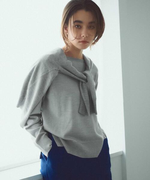 OPAQUE.CLIP（オペークドットクリップ）の「ボートネックニット/エクストラファインメリノウール【THEシリーズ/洗濯機OK】（ニット/セーター・レディース・グレー/ブルー系その他7/ブラック/ホワイト/グリーン/ワインレッド/キャメル/パープル・36/38/40/34/42）」の3枚目の写真